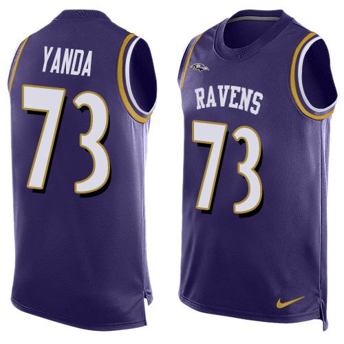 Nike Ravens #73 Marshal Yanda Purple Team Color Men's Stitched NFL Limited Tank Top Jersey